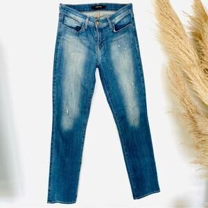 J BRAND ANTHROPOLOGIE Blue Distress Jude Low Rise Slim Straight Denim Jeans 27